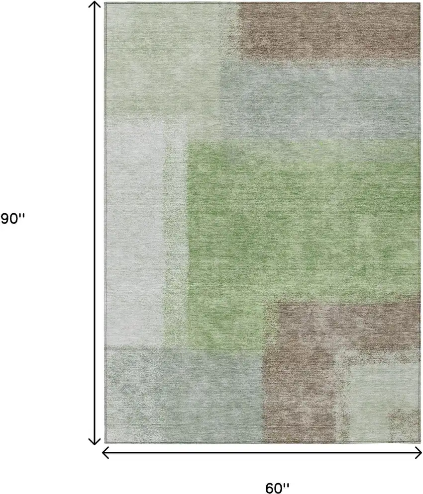 Artichoke Green Ivory And Brown Abstract Washable Indoor Outdoor Area Rug Photo 3