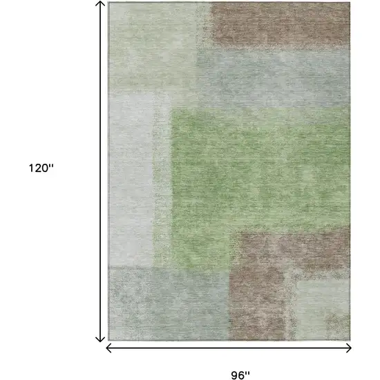 Artichoke Green Ivory And Brown Abstract Washable Indoor Outdoor Area Rug Photo 3