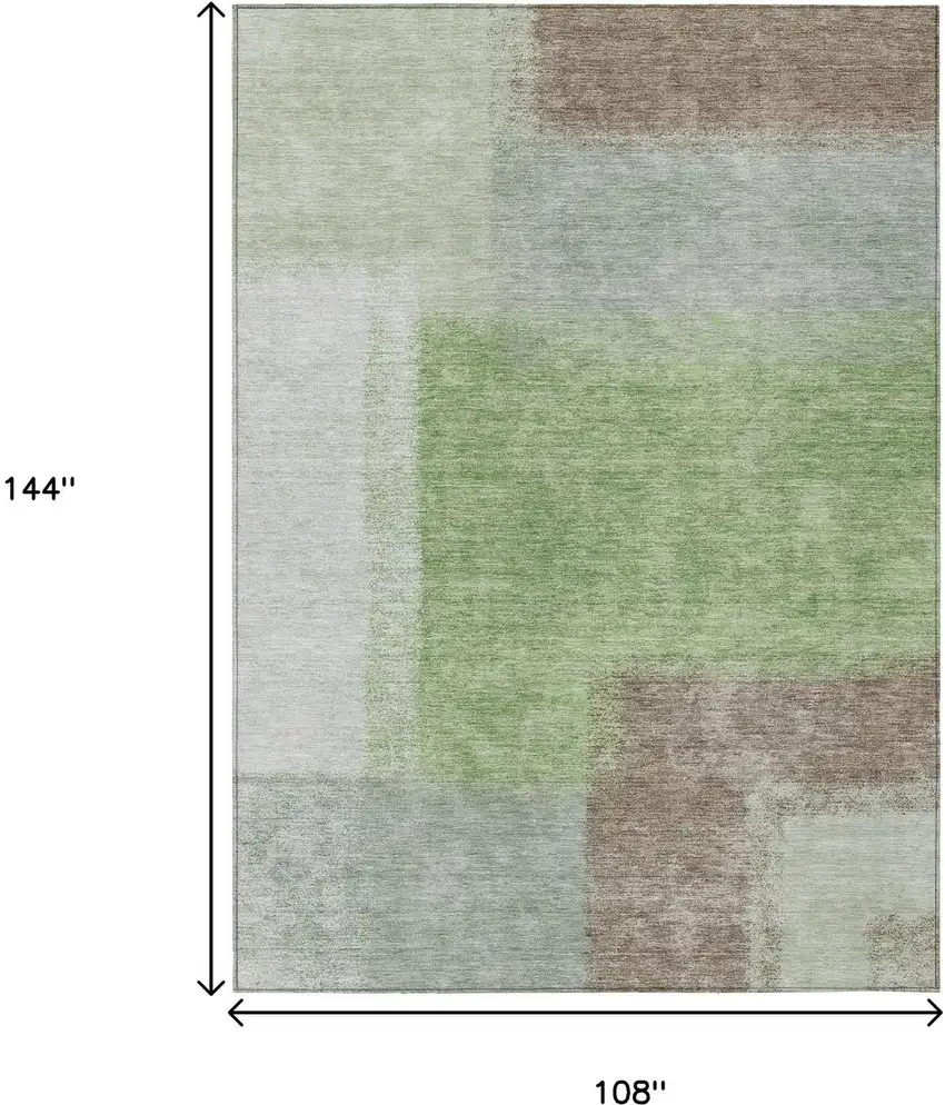 Artichoke Green Ivory And Brown Abstract Washable Indoor Outdoor Area Rug Photo 3