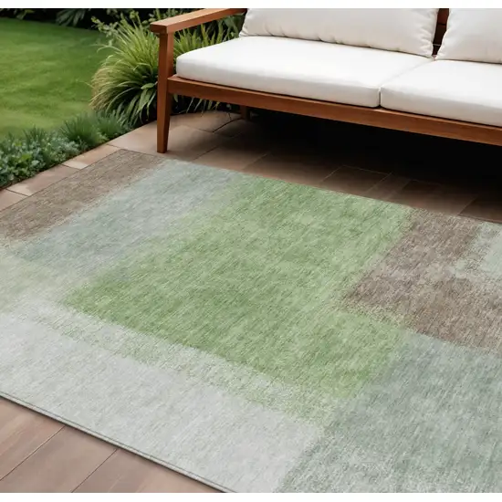 Artichoke Green Ivory And Brown Abstract Washable Indoor Outdoor Area Rug Photo 1