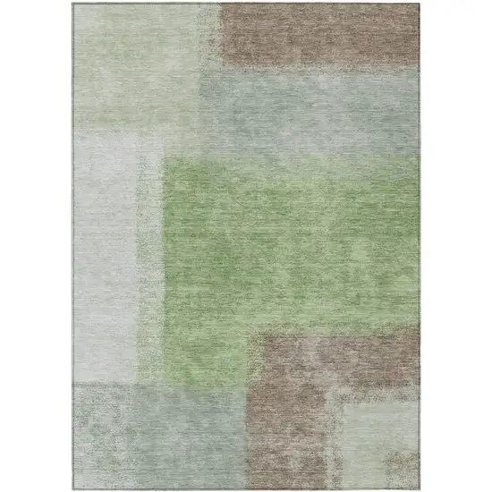 Artichoke Green Ivory And Brown Abstract Washable Indoor Outdoor Area Rug Photo 2