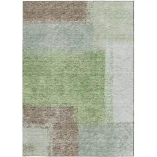 Artichoke Green Ivory And Brown Abstract Washable Indoor Outdoor Area Rug Photo 2