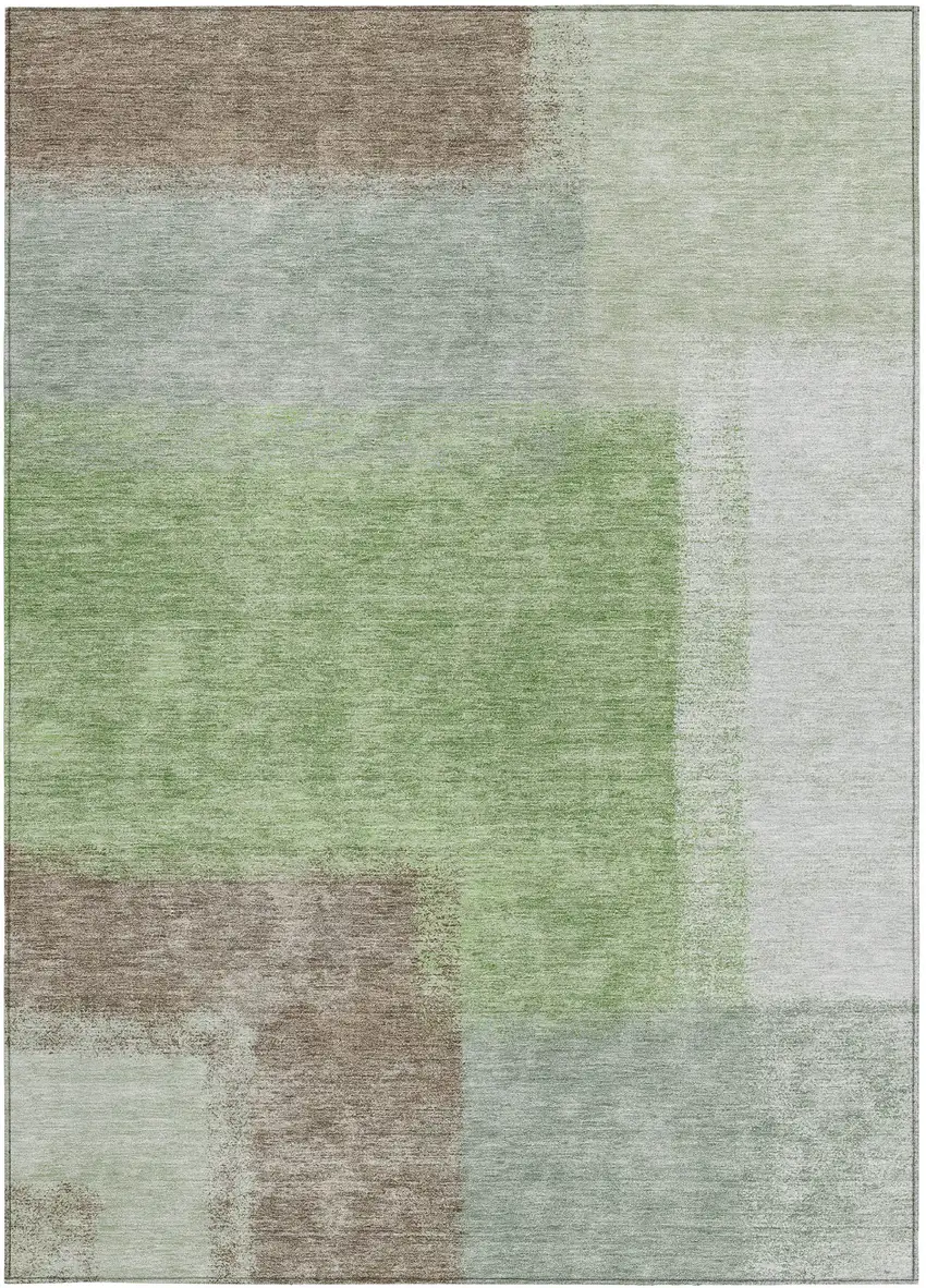 Artichoke Green Ivory And Brown Abstract Washable Indoor Outdoor Area Rug Photo 2