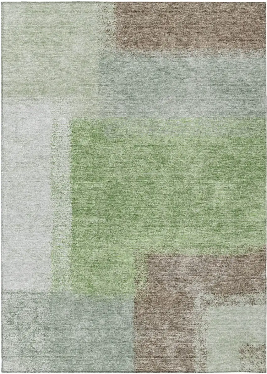 Artichoke Green Ivory And Brown Abstract Washable Indoor Outdoor Area Rug Photo 1