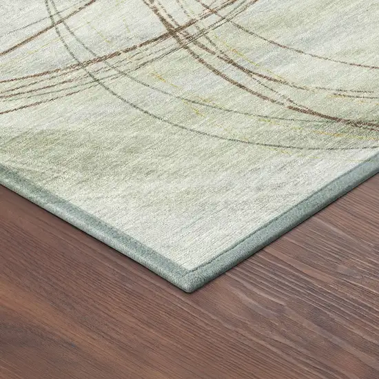 Artichoke Green Ivory And Brown Abstract Washable Indoor Outdoor Area Rug Photo 5