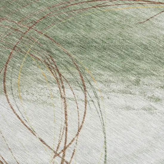 Artichoke Green Ivory And Brown Abstract Washable Indoor Outdoor Area Rug Photo 2