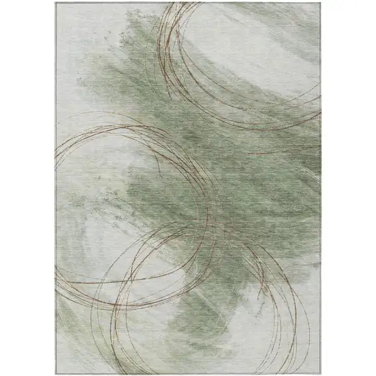Artichoke Green Ivory And Brown Abstract Washable Indoor Outdoor Area Rug Photo 8