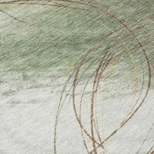 Photo of Artichoke Green Ivory And Brown Abstract Washable Indoor Outdoor Area Rug