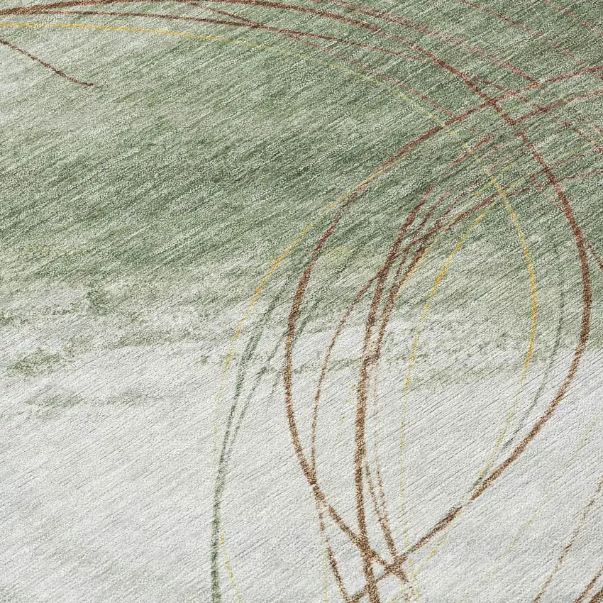 Artichoke Green Ivory And Brown Abstract Washable Indoor Outdoor Area Rug Photo 1