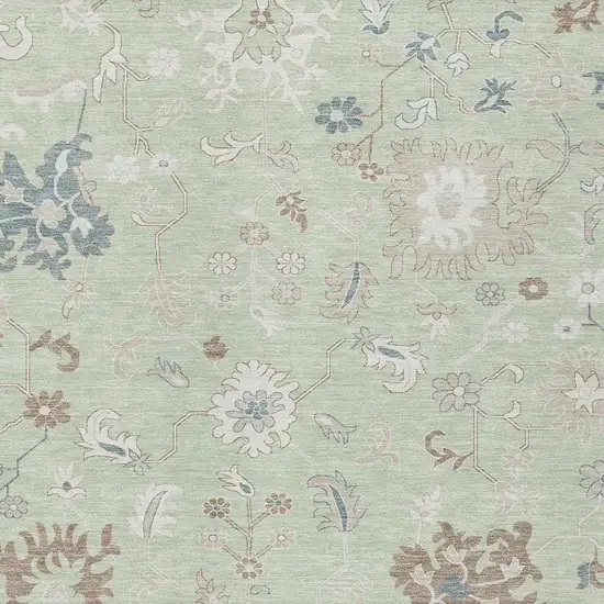 Artichoke Green Ivory And Brown Floral Washable Indoor Outdoor Area Rug Photo 3