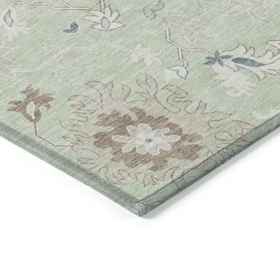 Artichoke Green Ivory And Brown Floral Washable Indoor Outdoor Area Rug Photo 6