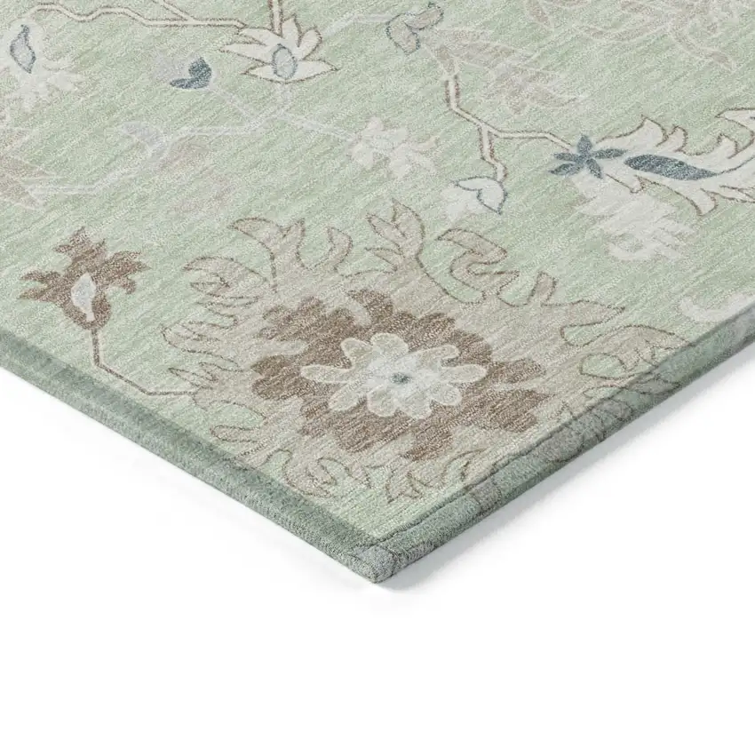 Artichoke Green Ivory And Brown Floral Washable Indoor Outdoor Area Rug Photo 6