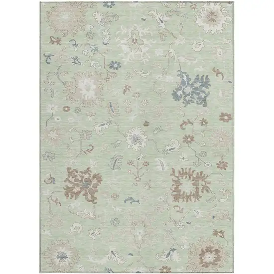 Artichoke Green Ivory And Brown Floral Washable Indoor Outdoor Area Rug Photo 4