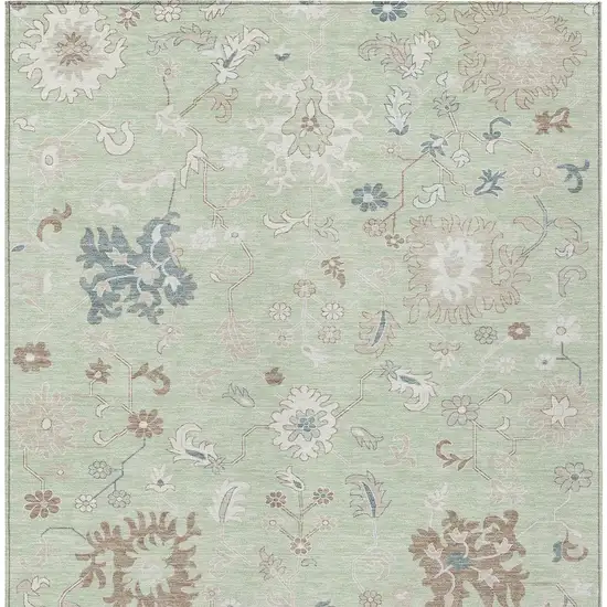 Artichoke Green Ivory And Brown Floral Washable Indoor Outdoor Area Rug Photo 9