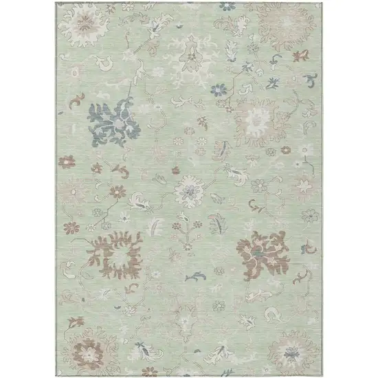 Artichoke Green Ivory And Brown Floral Washable Indoor Outdoor Area Rug Photo 1