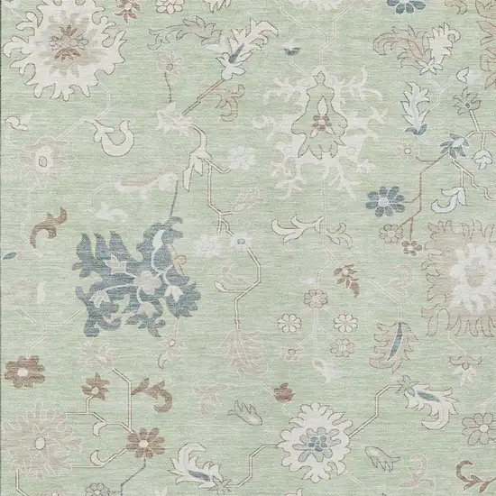 Artichoke Green Ivory And Brown Floral Washable Indoor Outdoor Area Rug Photo 4