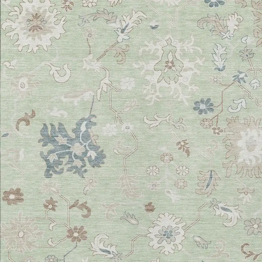 Artichoke Green Ivory And Brown Floral Washable Indoor Outdoor Area Rug Photo 4