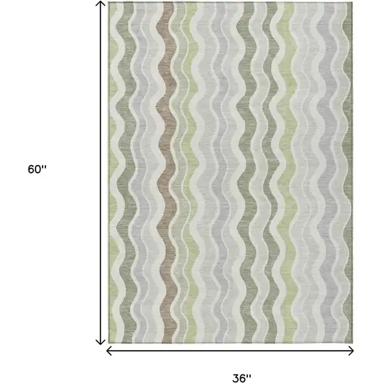 Artichoke Green Ivory And Brown Striped Washable Indoor Outdoor Area Rug Photo 3