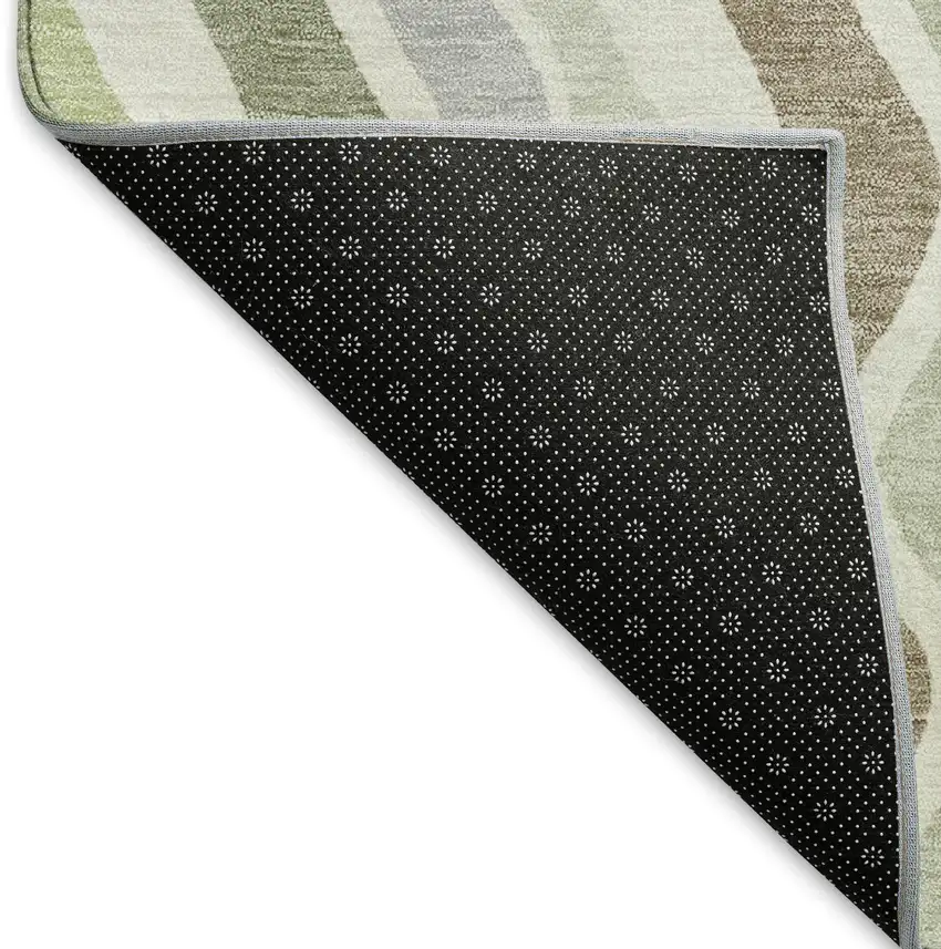 Artichoke Green Ivory And Brown Striped Washable Indoor Outdoor Area Rug Photo 8