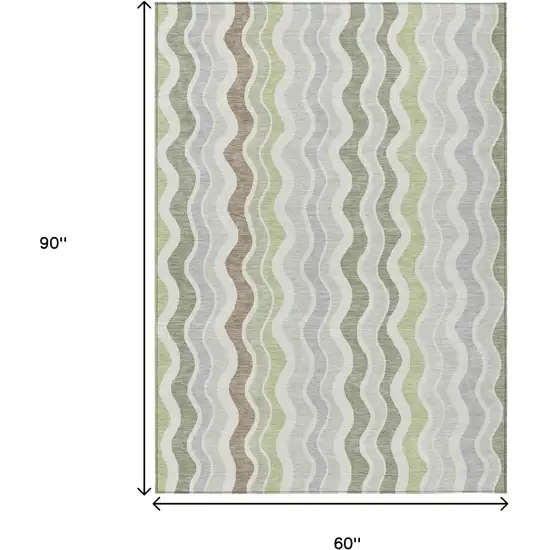 Artichoke Green Ivory And Brown Striped Washable Indoor Outdoor Area Rug Photo 3