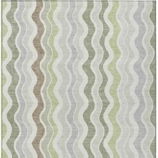 Artichoke Green Ivory And Brown Striped Washable Indoor Outdoor Area Rug Photo 5
