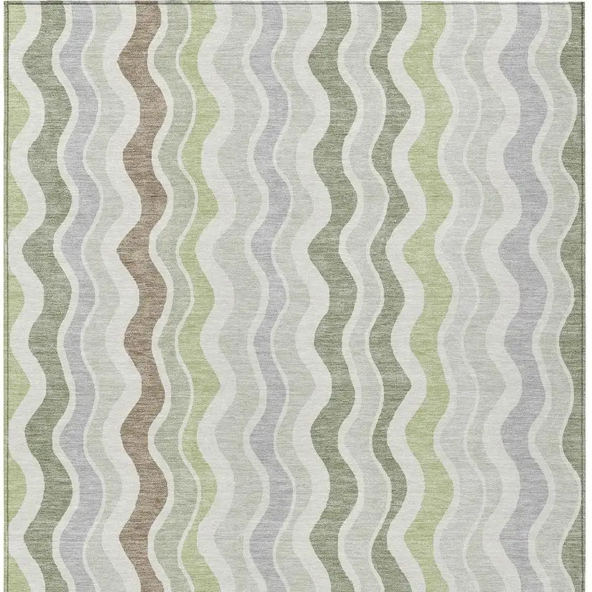 Artichoke Green Ivory And Brown Striped Washable Indoor Outdoor Area Rug Photo 5