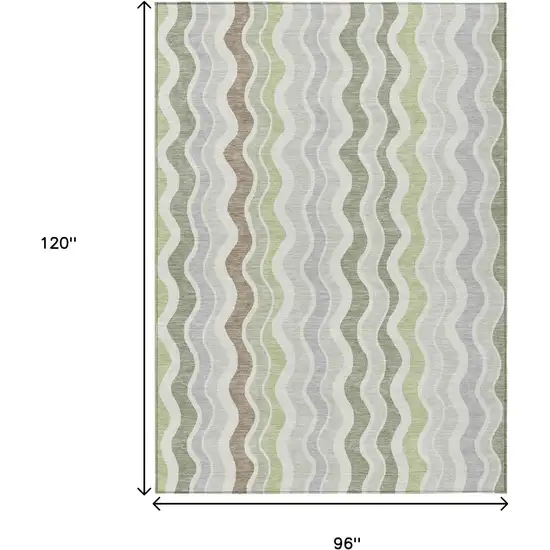 Artichoke Green Ivory And Brown Striped Washable Indoor Outdoor Area Rug Photo 3