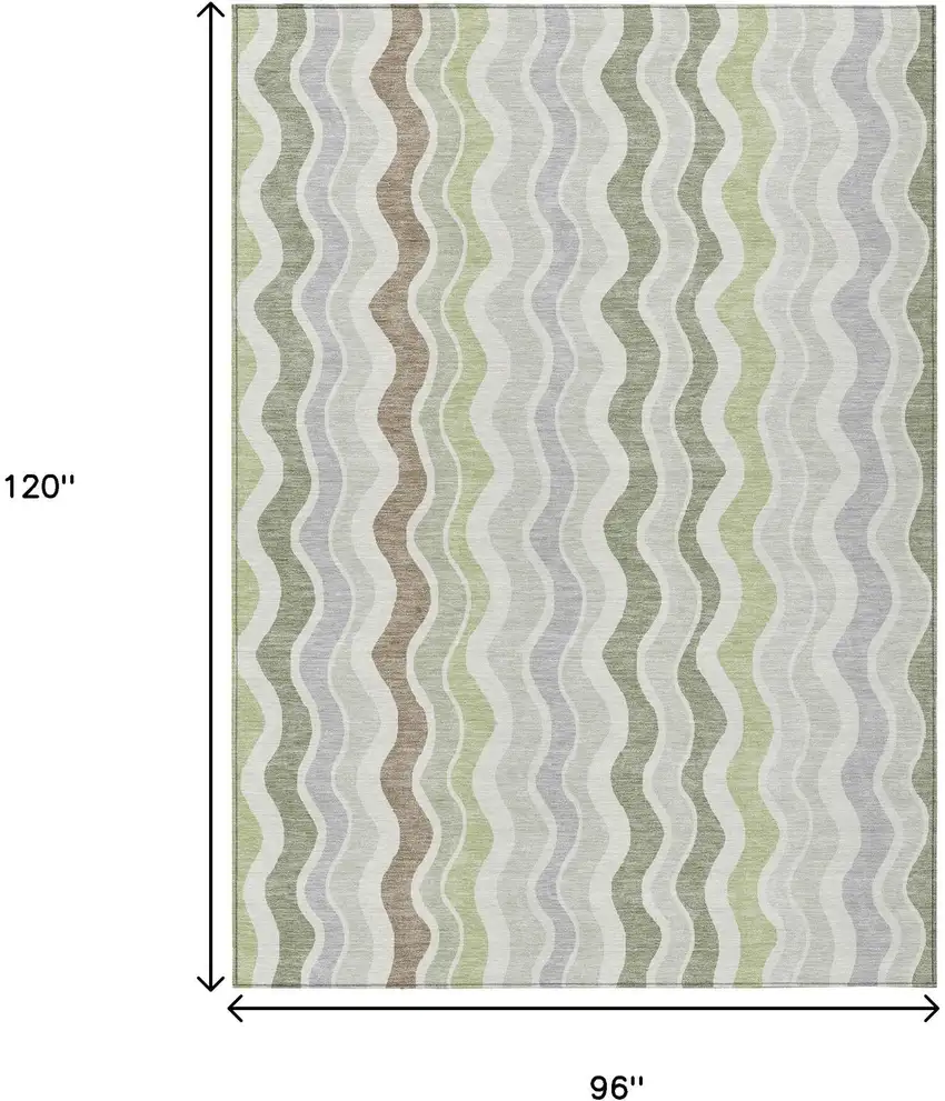 Artichoke Green Ivory And Brown Striped Washable Indoor Outdoor Area Rug Photo 3