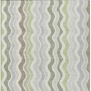 Photo of Artichoke Green Ivory And Brown Striped Washable Indoor Outdoor Area Rug