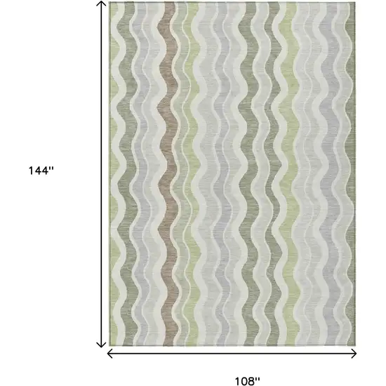 Artichoke Green Ivory And Brown Striped Washable Indoor Outdoor Area Rug Photo 3