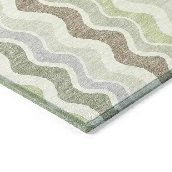 Artichoke Green Ivory And Brown Striped Washable Indoor Outdoor Area Rug Photo 5
