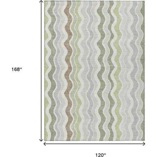 Artichoke Green Ivory And Brown Striped Washable Indoor Outdoor Area Rug Photo 3