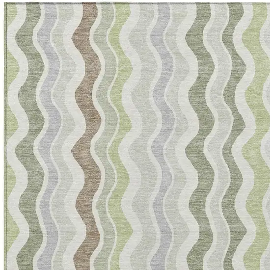Artichoke Green Ivory And Brown Striped Washable Indoor Outdoor Area Rug Photo 4