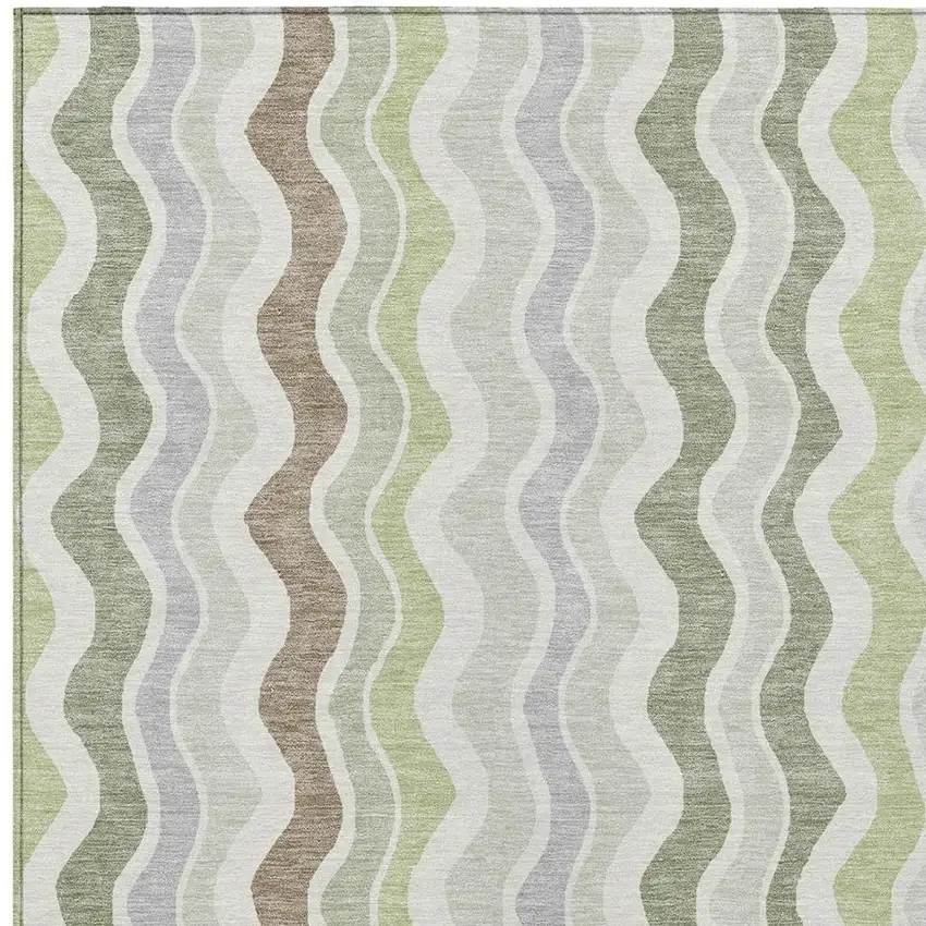 Artichoke Green Ivory And Brown Striped Washable Indoor Outdoor Area Rug Photo 4