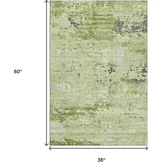 Artichoke Green Ivory And Charcoal Abstract Washable Area Rug With UV Protection Photo 3