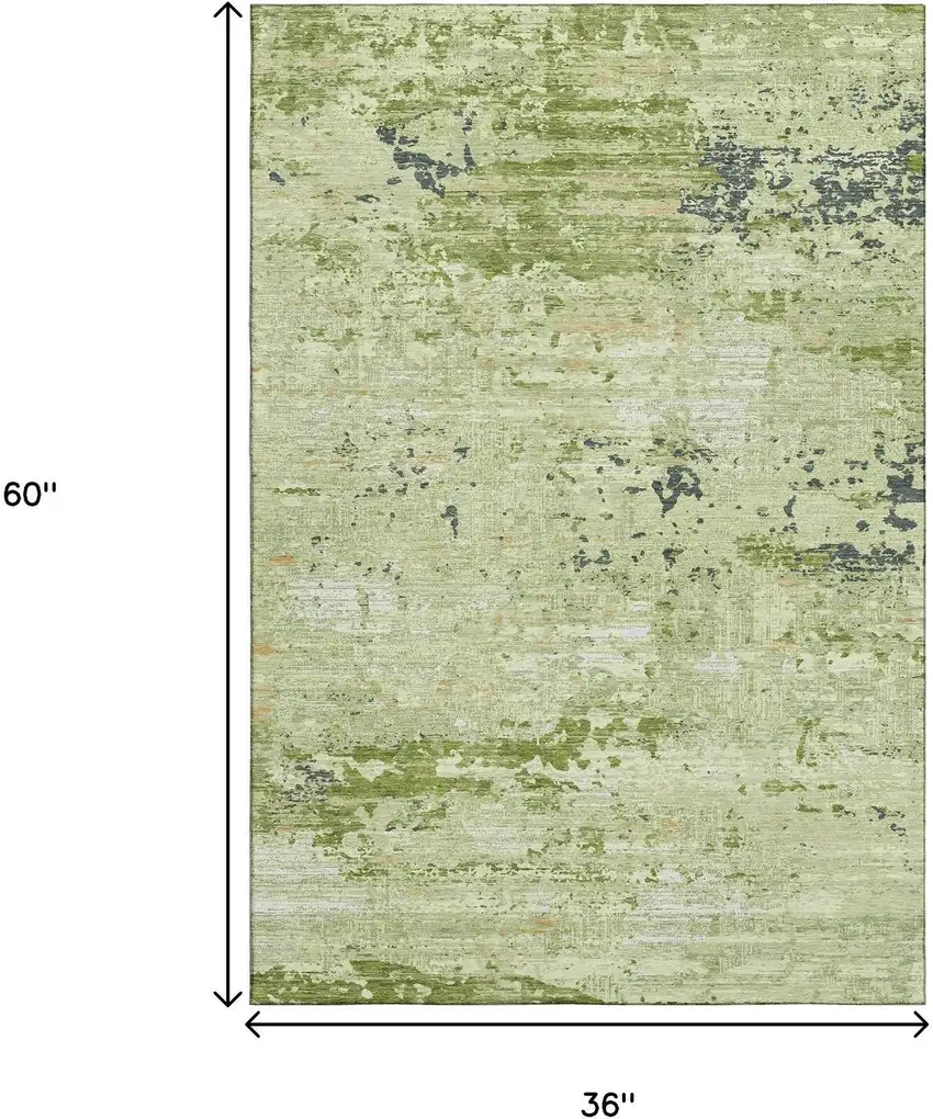 Artichoke Green Ivory And Charcoal Abstract Washable Area Rug With UV Protection Photo 3