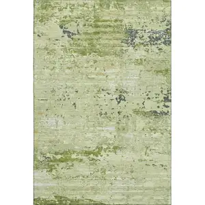 Photo of Artichoke Green Ivory And Charcoal Abstract Washable Area Rug With UV Protection