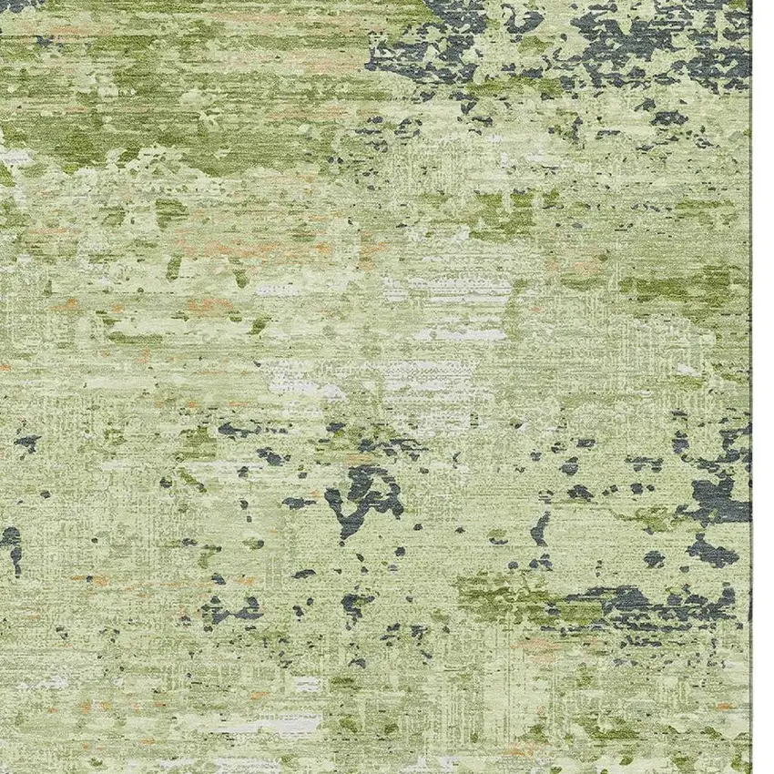 Artichoke Green Ivory And Charcoal Abstract Washable Area Rug With UV Protection Photo 2