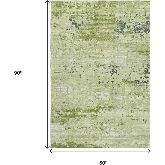 Artichoke Green Ivory And Charcoal Abstract Washable Area Rug With UV Protection Photo 6