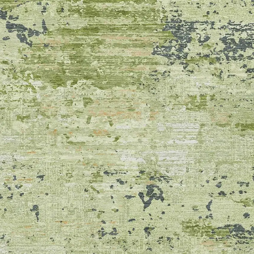 Artichoke Green Ivory And Charcoal Abstract Washable Area Rug With UV Protection Photo 2