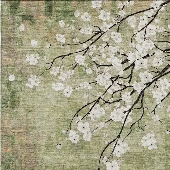 Artichoke Green Ivory And Charcoal Floral Washable Indoor Outdoor Area Rug Photo 6