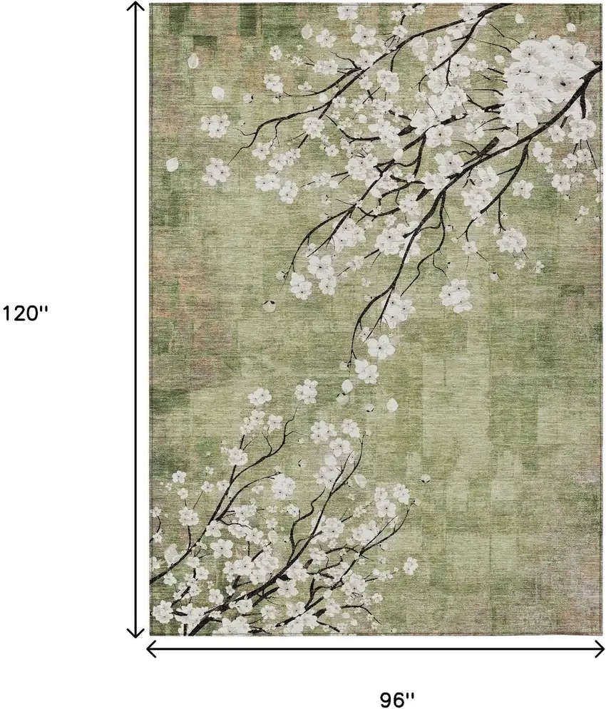 Artichoke Green Ivory And Charcoal Floral Washable Indoor Outdoor Area Rug Photo 3