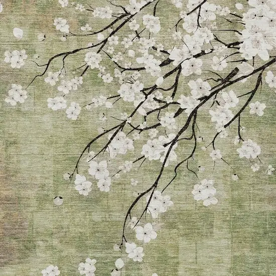 Artichoke Green Ivory And Charcoal Floral Washable Indoor Outdoor Area Rug Photo 6