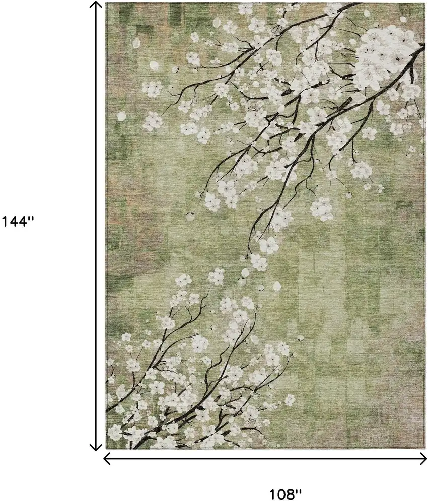 Artichoke Green Ivory And Charcoal Floral Washable Indoor Outdoor Area Rug Photo 3