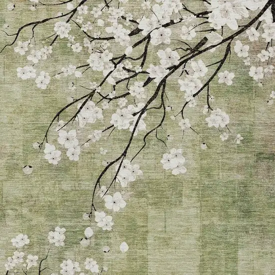 Artichoke Green Ivory And Charcoal Floral Washable Indoor Outdoor Area Rug Photo 6