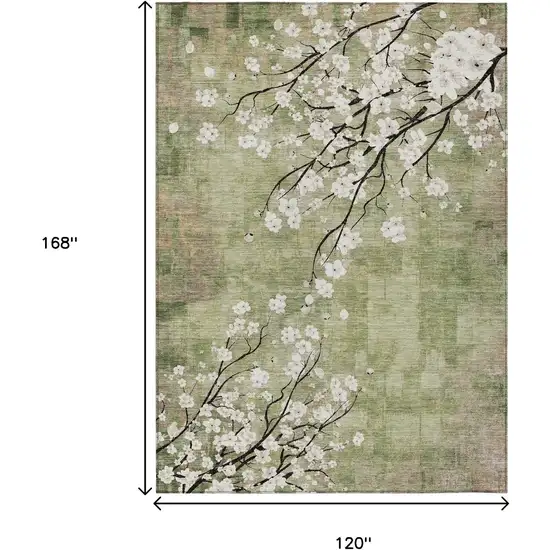 Artichoke Green Ivory And Charcoal Floral Washable Indoor Outdoor Area Rug Photo 3