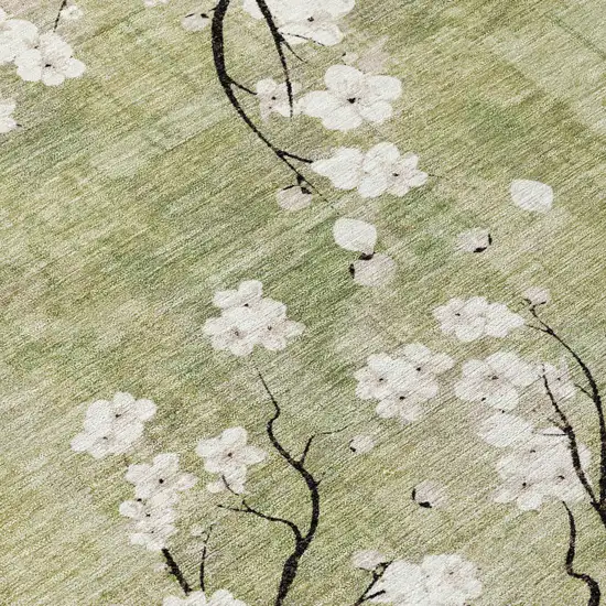 Artichoke Green Ivory And Charcoal Floral Washable Indoor Outdoor Area Rug Photo 8