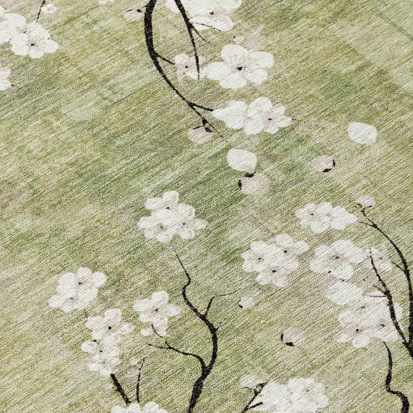 Artichoke Green Ivory And Charcoal Floral Washable Indoor Outdoor Area Rug Photo 8