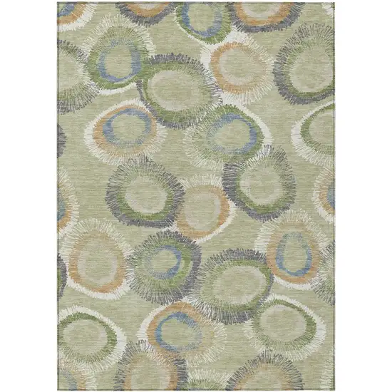 Artichoke Green Ivory And Copper Geometric Washable Indoor Outdoor Area Rug Photo 2