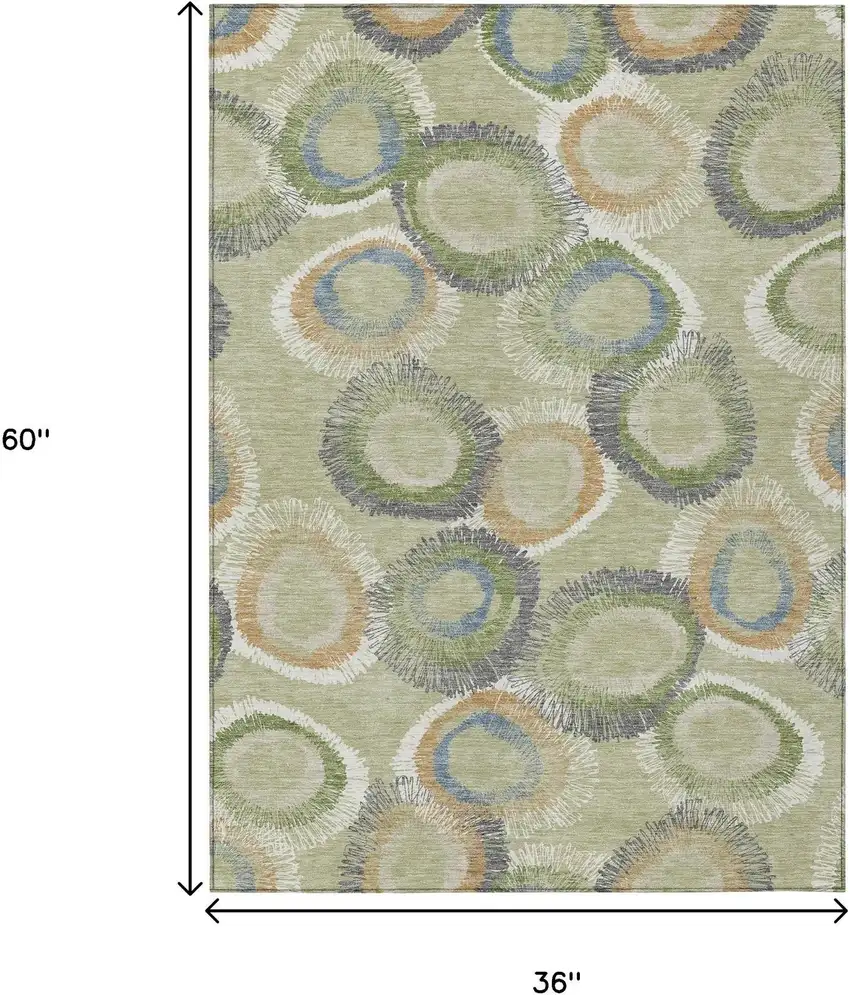 Artichoke Green Ivory And Copper Geometric Washable Indoor Outdoor Area Rug Photo 3